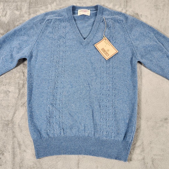 Vintage Lord Jeff Sweater Mens Medium Blue V-Neck Cable Knit Lambswool Made USA‎ - Picture 2 of 11